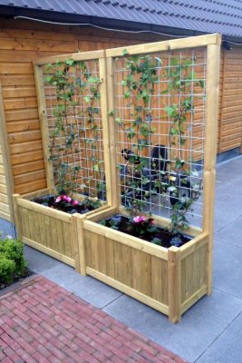 kogel Ronde Aanbeveling Bloembak met trellis | Woodworking.nl